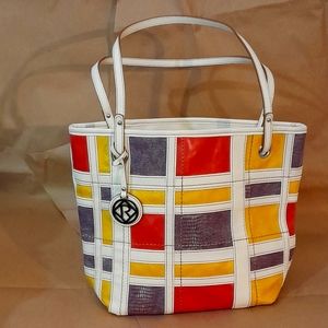 Relic Heather Tote Plaid Weave Pink Purple Yellow Shoulder Bag  With Logo Charm